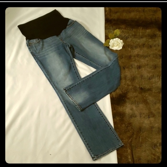 lLuz Kange Maternity Denim - Liz Lange Maternity Blue Denim Soft Full Belly Panel Stretch Bootcut Jeans 4